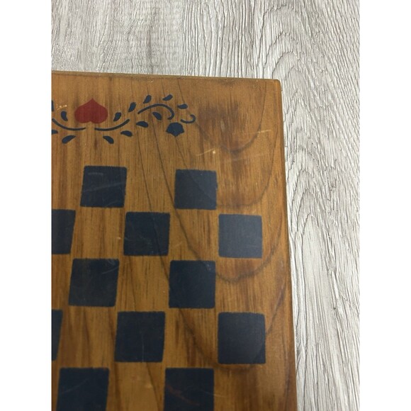 Vintage Wooden Chess Checkers Board Game Board Folk Art Country Cottage - Picture 7 of 10